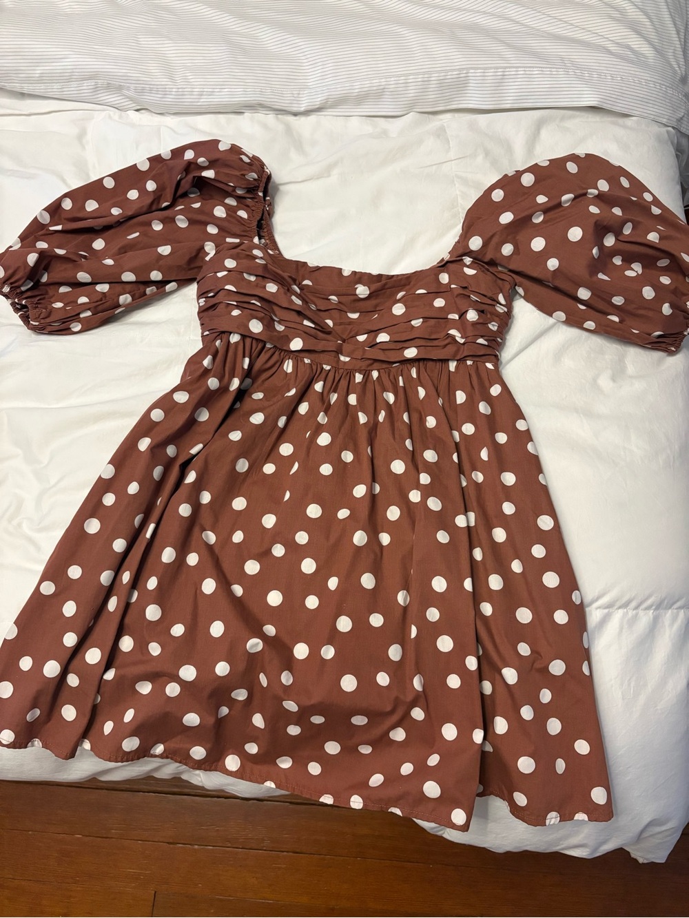 Abercrombie & Fitch Brown Polka Dot Puff Sleeve Dress with Pockets